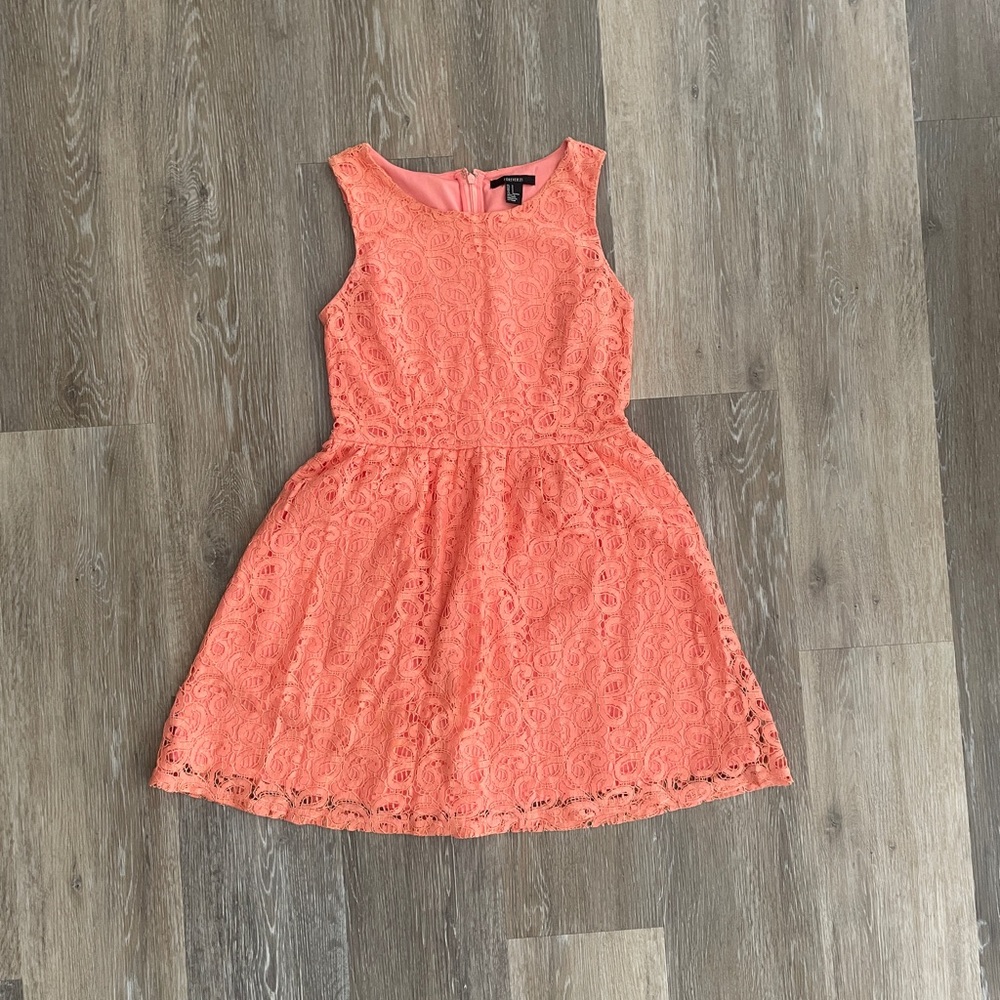 Coral Lace Sleeveless Dress